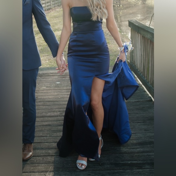 Sherri Hill 52961 Midnight Satin Dress - Picture 3 of 4